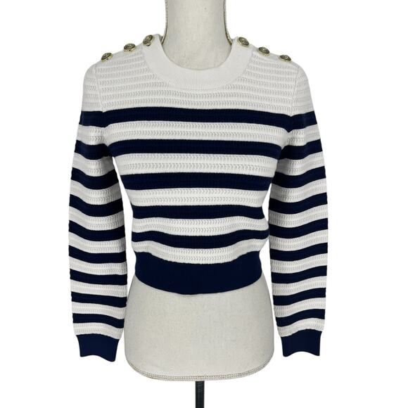 Generation Love White and Blue Striped Janice Cropped Sweater - Picture 4 of 14